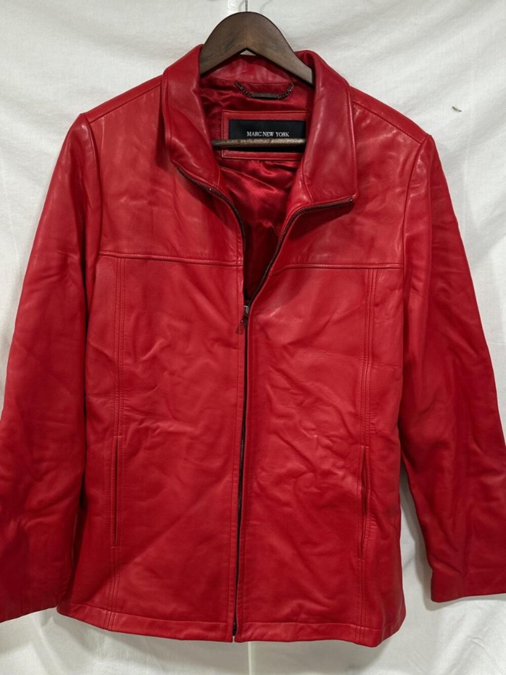 Red leather jacket with full zip